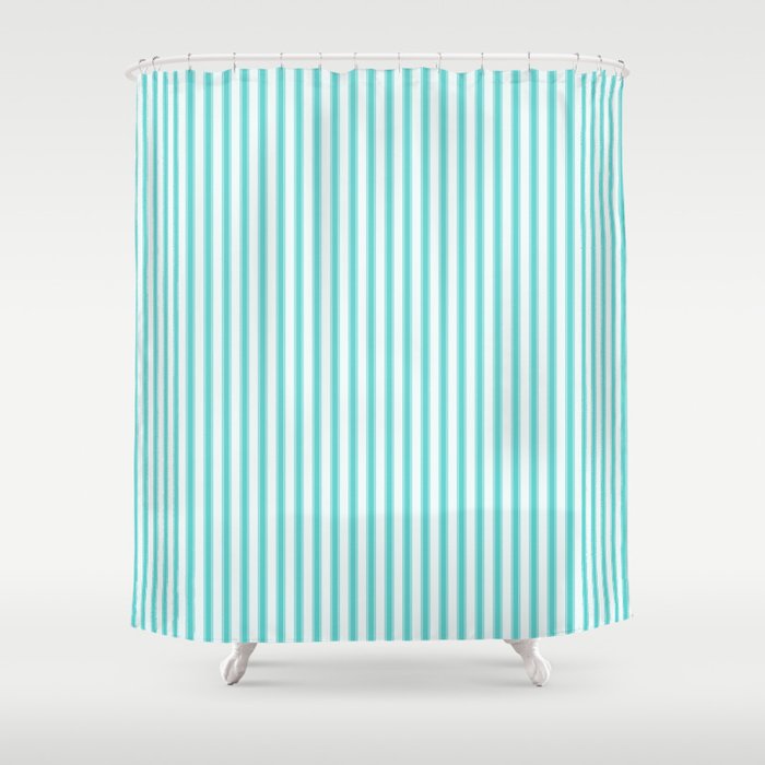 Classic Aqua Blue And White Mattress Ticking Stripes Shower Curtain Classic Aqua Blue And White Mattress Ticking Stripes Shower Curtain By Podartist Society6