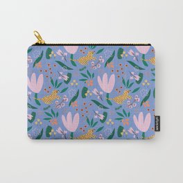 Periwinkle Floral Leopard Jungle Carry-All Pouch