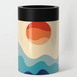 Gentle Rising Sun Over Ocean Waves Minimalist Abstract Nature Art In Retro 70s & 80s Color Palette Can Cooler