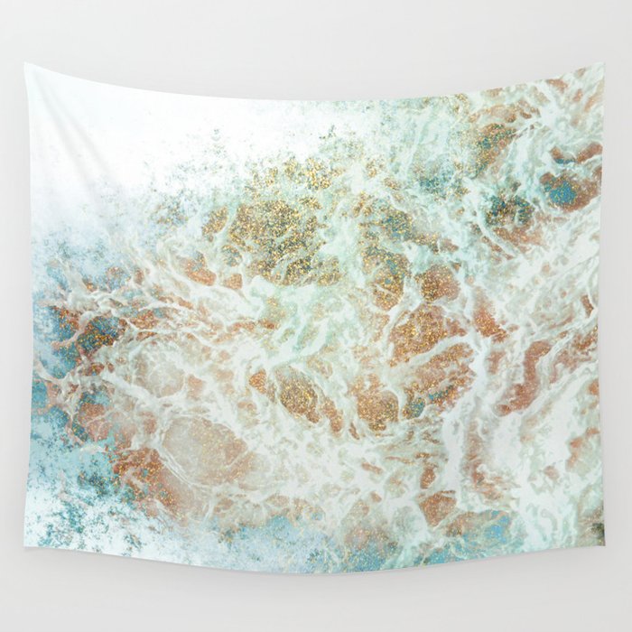 Seafoam Glitter Marble Wall Tapestry