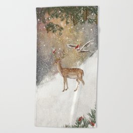 Deer Merry Christmas Beach Towel