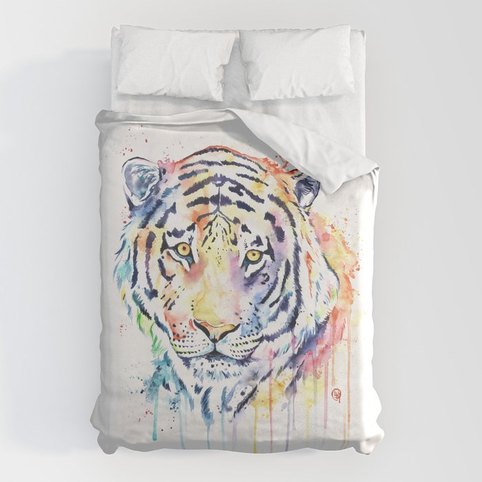 Tiger Rainbow Tiger Colorful Watercolor Painting Bettbezug Von Whitehouse Art Society6