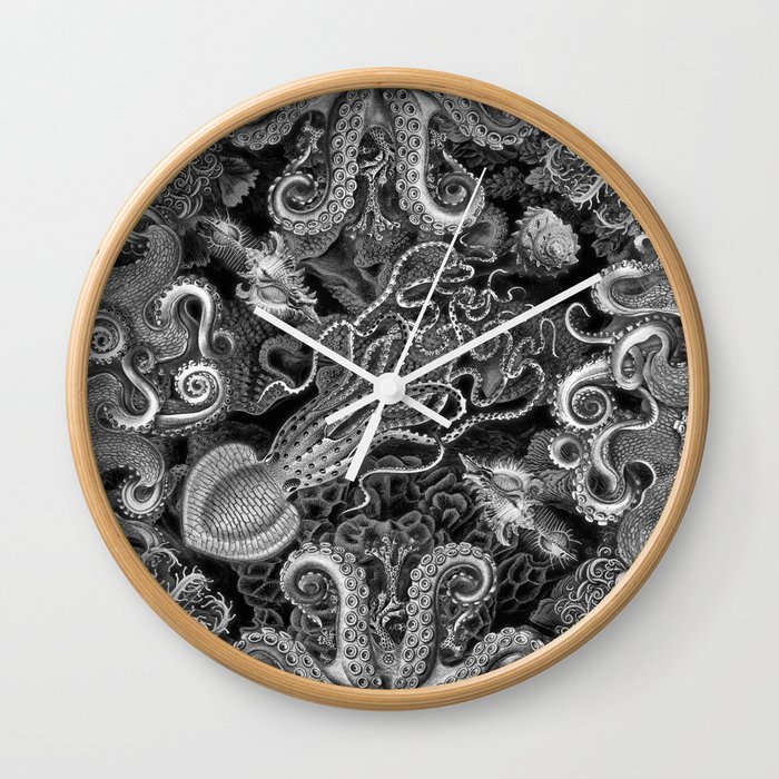 The Kraken (Black & White, Square) Wall Clock