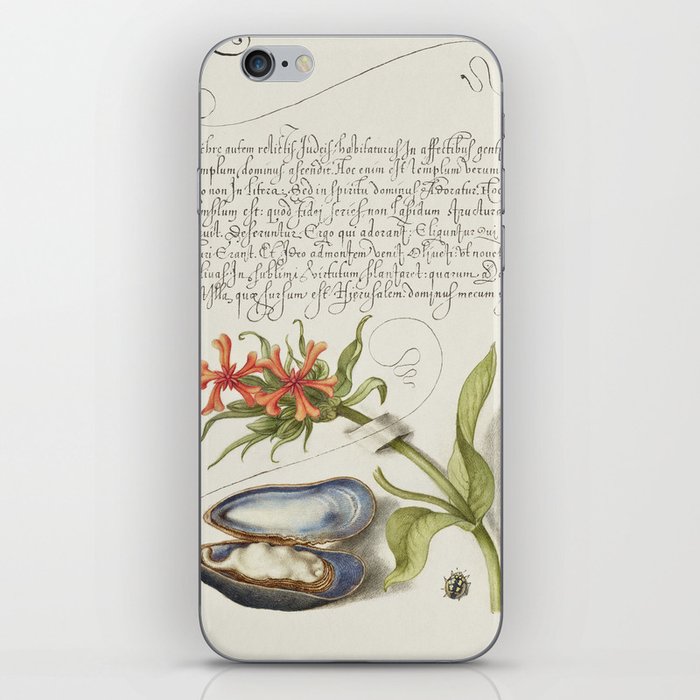 Oyster and flowers vintage calligraphic art iPhone Skin