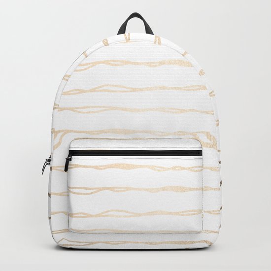 Simply Wavy Lines in White Gold Sands on White Backpack