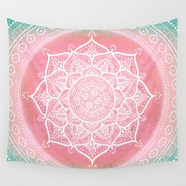 Bohemian Blush Pink & Teal Mandala Wall Tapestry