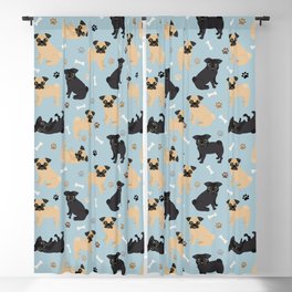 Pug Dogs Pattern Blue Blackout Curtain