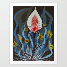 Xhala's Flower Art Print | Alienflower, Abstract, Acrylic, Flower, Doucet, Canvas, Blue, Painting, Alien 