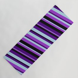 [ Thumbnail: Indigo, Light Blue, Dark Orchid & Black Colored Striped Pattern Yoga Mat ]