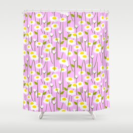 Cheerful Modern daisy Flowers On Pastel Pink Shower Curtain