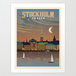 Vintage travel poster-Sweden-Stockholm. Art Print
