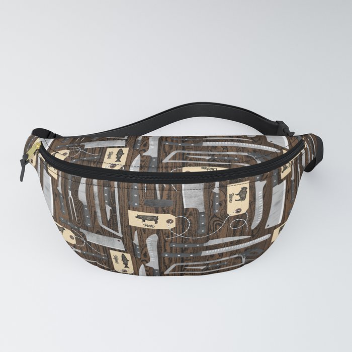 Brown - Butcher Knives on Wood Fanny Pack