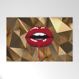 Red Dripping Lips on Gold  Welcome Mat
