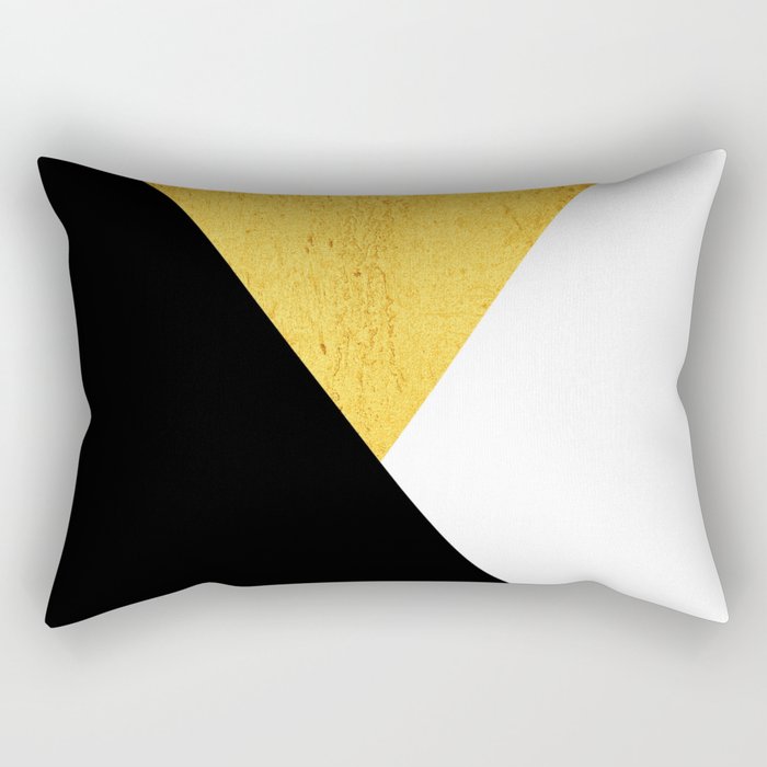 Abstract geometric modern minimalist collage of black, white, gold texture colorblock Rectangular Pillow