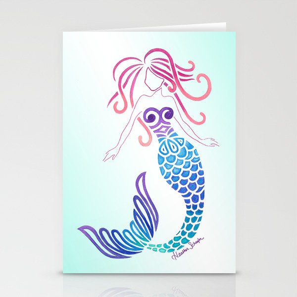 Tribal Mermaid with Ombre Turquoise Background Stationery Cards