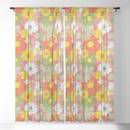 Pink Retro Floral Sheer Curtain