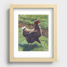 Single chicken walking around on grass Recessed Framed Print