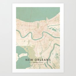New Orleans, United States - Vintage Map Art Print