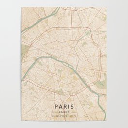 Paris, France - Vintage Map Poster