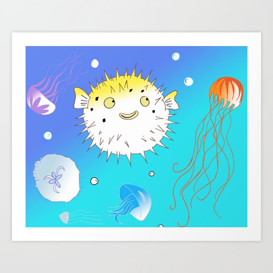 Little Fugu (Blue) Art Print