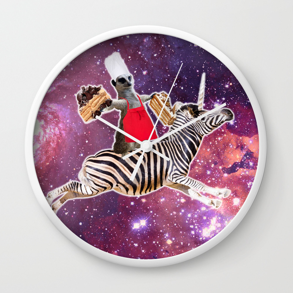 Lemur Riding Zebra Unicorn Eating Cake Wall Clock By Randomgalaxy