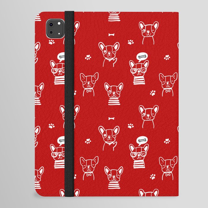 Red and White Hand Drawn Dog Puppy Pattern iPad Folio Case