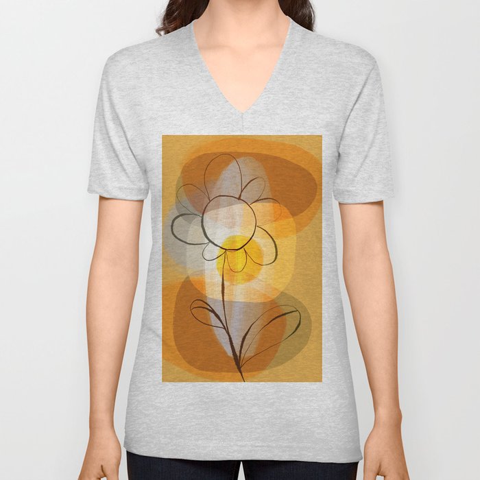 Sunshine flower boho mid century V Neck T Shirt