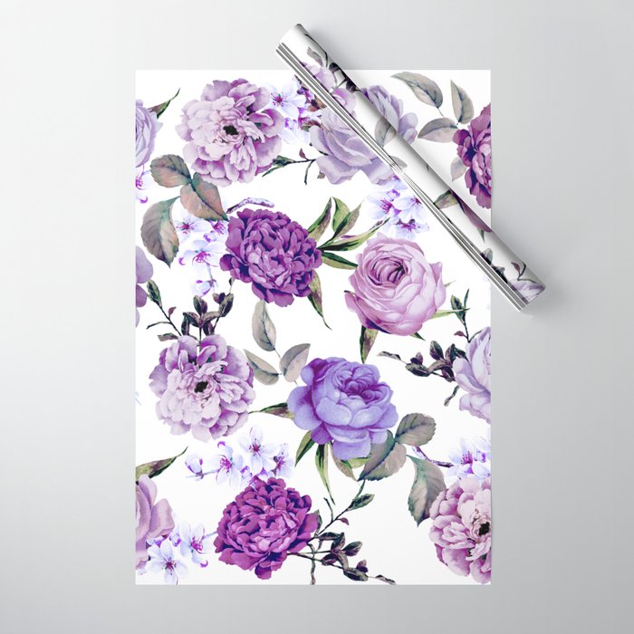 Elegant Girly Violet Lilac Purple Flowers Wrapping Paper by BlackStrawberry
