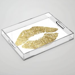 Gold Lips, Vanity Decor Acrylic Tray | Beautyroom, Graphicdesign, Mixed Media, Makeup, Lips, Digital, Goldhomedecor, Illustration, Modernwallart, Glamdecor 