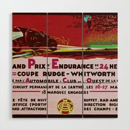 1923 red Grand Prix D'endurance De 24 Heures / Coupe Rudge - Whitworth Le mans grand prix racing automobile vintage poster Wood Wall Art
