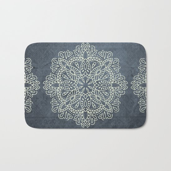 Mandala Vintage Ivory Blue Bath Mat