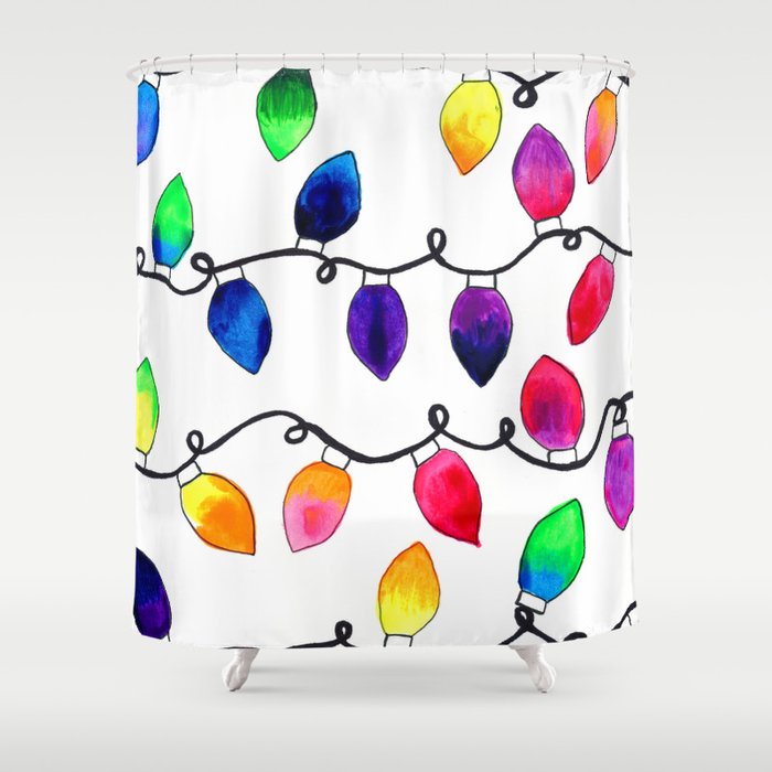 Colorful Christmas Holiday Light Bulbs Shower Curtain