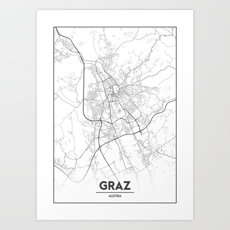 Minimal City Maps Map Of Graz Austria Art Print By Valsymot Society6