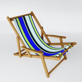 [ Thumbnail: Blue, Light Green, Light Cyan & Black Colored Striped/Lined Pattern Sling Chair ]