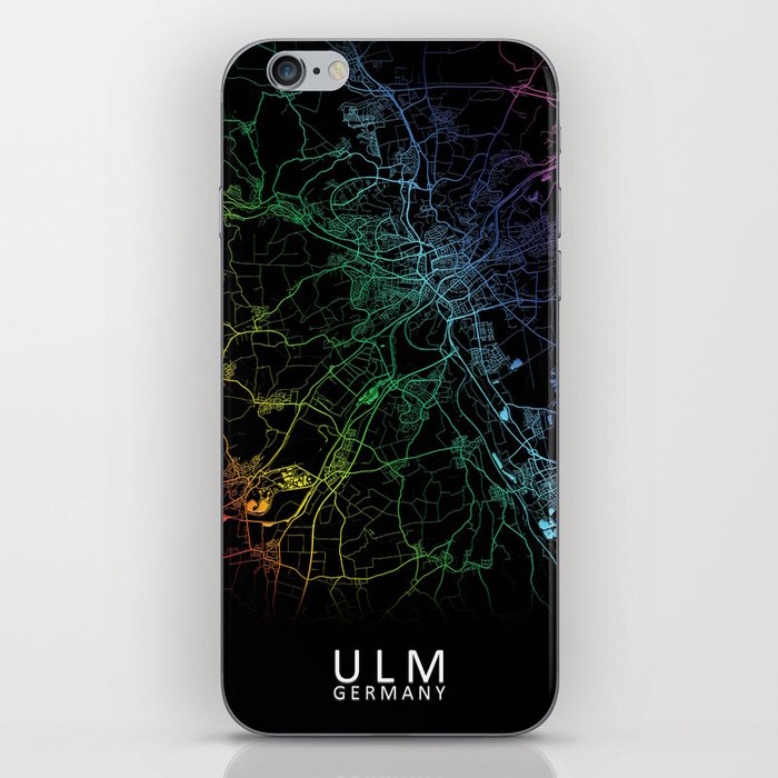 Ulm, Germany, City, Map, Rainbow, Map, Art, Print iPhone Skin