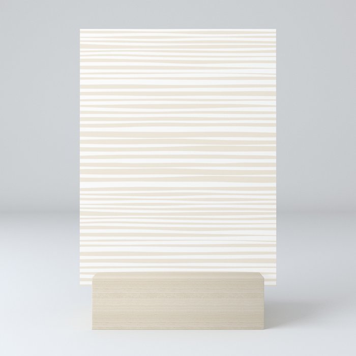 Natural Stripes Modern Minimalist Pattern White Light Cream Beige Mini Art Print