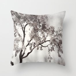 Black and White Tree Branches Photography, Grey Nature Neutral Branch, Gray Mysterious Dark Spooky Throw Pillow