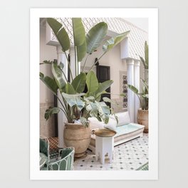 Tropical Plant Leaves In Marrakech Photo | Green Color Travel Photography Morocco Art Print | Boho Riad Interior Design Art Print