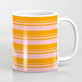 [ Thumbnail: Light Pink & Dark Orange Colored Stripes Pattern Coffee Mug ]