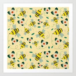 Busy Bees and Daisies Art Print