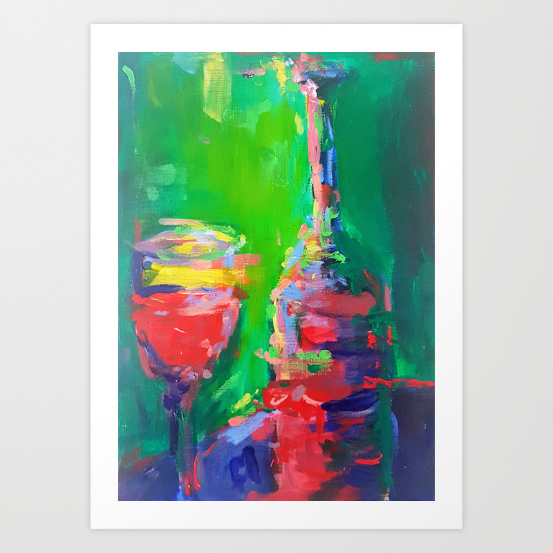 Wine Glass And Bottle Art Print By Dawnuart Society6