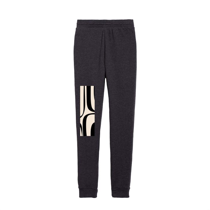 Retro Groove Abstract Minimal Pattern Black and Almond Cream Kids Joggers