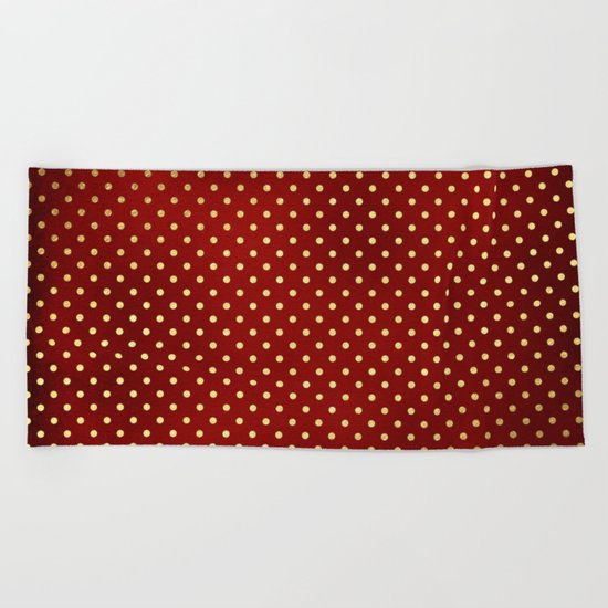 Adorable design for girls- Small gold dots on red backround Beach Towel