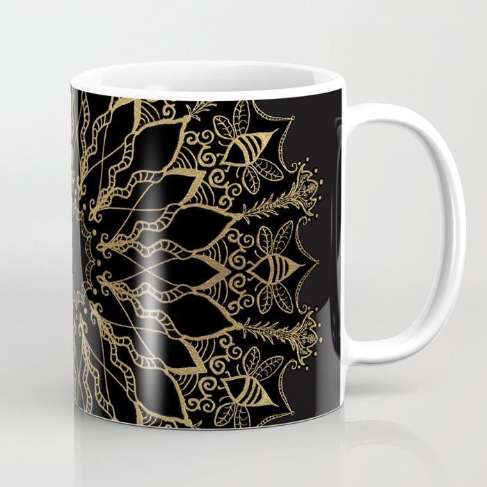 Golden Bee Mandala Coffee Mug | Drawing, Digital, Mandala, Bees, Gold, Black, Burtonesque, Goth, Dark, Dark-decors