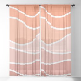 Colorful retro style waves - pink and orange Sheer Curtain