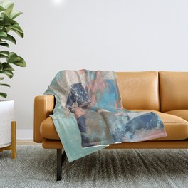 Cotton Candy: a colorful abstract mixed media piece in pastel green, pink, blue, and white Throw Blanket