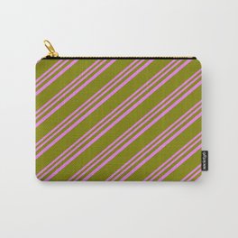 [ Thumbnail: Violet & Green Colored Lines Pattern Carry-All Pouch ]