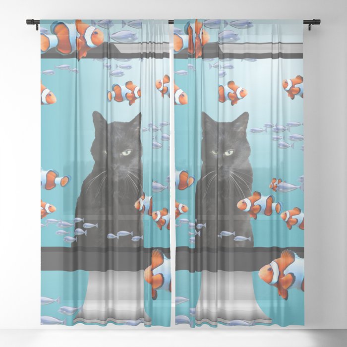 Snoki Black Cat - Computer Clownfishes Fantasy Future Design Sheer Curtain