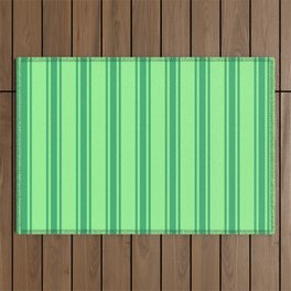 [ Thumbnail: Green & Sea Green Colored Lines Pattern Outdoor Rug ]