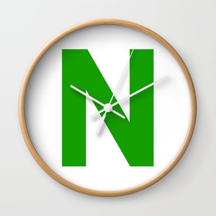Letter N (Green & White) Wall Clock